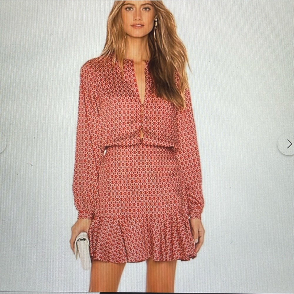 Alexis ruffle hem silky long sleeve dress